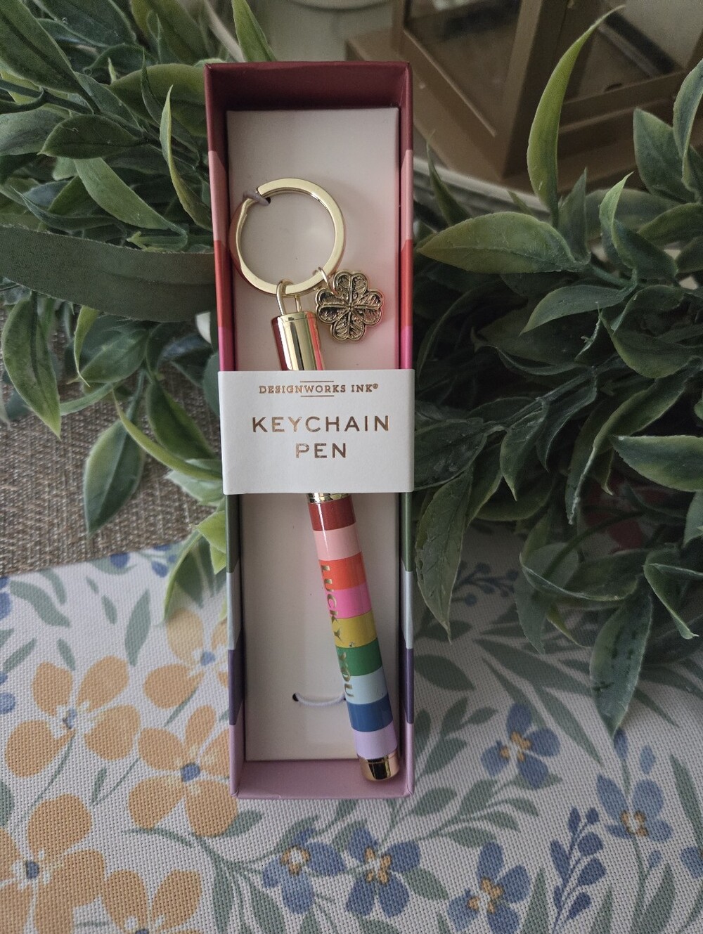 DesignWorks Ink Rainbow Stripe Keychain Pen with Gold Charm - Picture 4 of 5